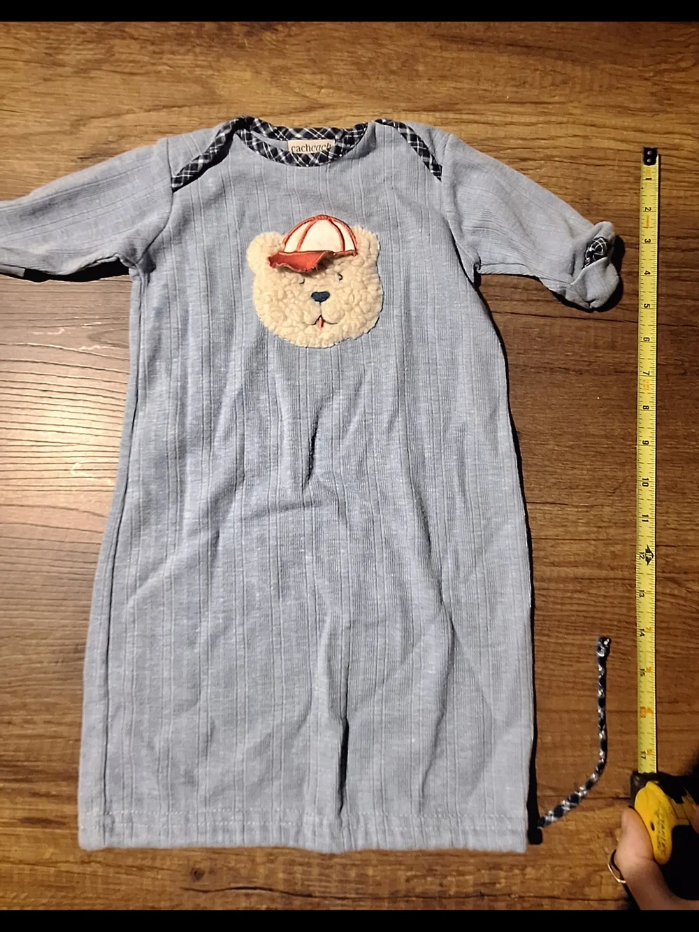 Vintage Cach Cach Light Blue Bear Applique Kids Sleeper Gown